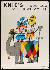 7d217 KNIE'S KINDERZOO 36x50 Swiss special poster 1964 cool art of child on elephant and more!