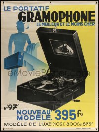 7d164 LE PORTATIF GRAMOPHONE 47x63 French advertising poster 1930s His Master's Voice pic shown!