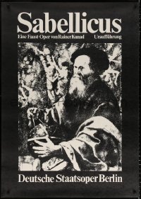 7d244 SABELLICUS 32x46 East German stage poster 1974 cool art of old man with globe and compass!