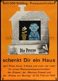 7d223 SCHENKT DIR EIN HAUS 33x47 Austrian special poster 1940 man in house by Schaumberger!