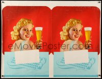 7d167 UNKNOWN BEER POSTER 35x45 advertising poster 1940s great close-up art of smiling woman!