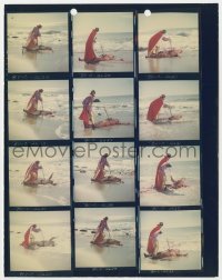 7f013 BEYOND THE VALLEY OF THE DOLLS color 8x10.25 contact sheet 1970 Z-Man stabs Otto at ocean!