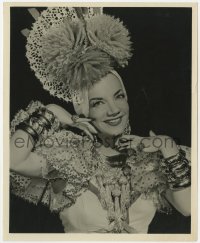 7f233 CARMEN MIRANDA 8.25x10 still 1940s wonderful portrait in cool outfit with outrageous hat!