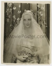 7f234 CAROLE LOMBARD 8x10.25 news photo 1931 modeling nun-like bridal gown with pearls on the veil!