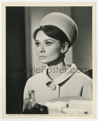 7f245 CHARADE 8x10 still 1963 close portrait of concerned Audrey Hepburn with hat, Stanley Donen!