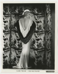 7f255 CLAIRE TREVOR 8x10.25 still 1930s wonderful full-length portrait in backless dress & fur!