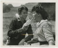 7f263 COLUMN SOUTH candid 8.25x10 still 1953 Audie Murphy feeds milk to Joan Evans between scenes!