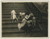 7f427 GRACE CUNARD deluxe 6.5x8.5 still 1920s she's sitting on stairs surrounded by 8 of her dogs!