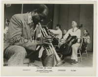 7f815 SATCHMO THE GREAT 8x10.25 still 1957 Louis Armstrong close up playing trumpet with orchestra!
