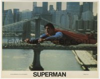 7f089 SUPERMAN int'l color 8x10 still 1978 FX scene of costumed Christopher Reeve flying by bridge!