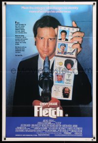 7g580 FLETCH Aust 1sh 1985 Michael Ritchie, wacky detective Chevy Chase has gun pulled on him!