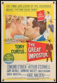 7g585 GREAT IMPOSTOR Aust 1sh 1961 Tony Curtis as Waldo DeMara, who faked being a doctor, warden & more!