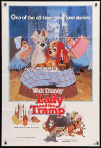 7g597 LADY & THE TRAMP Aust 1sh R1980 Walt Disney classic cartoon, best spaghetti scene image!