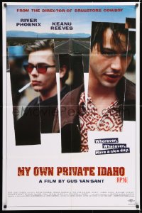7g612 MY OWN PRIVATE IDAHO Aust 1sh 1991 close up of smoking River Phoenix & Keanu Reeves!
