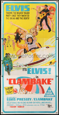 7g654 CLAMBAKE Aust 3sh 1967 McGinnis art of Elvis Presley in speed boat w/sexy babes, rock & roll!