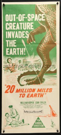 7g655 20 MILLION MILES TO EARTH Aust daybill 1957 creature invades the Earth, monster art!