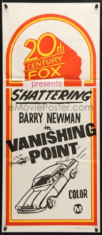 7g658 20TH CENTURY FOX Aust daybill 1970s Vanishing Point, gripping suspense, car artwork!