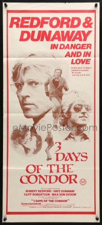 7g659 3 DAYS OF THE CONDOR Aust daybill 1975 CIA analyst Robert Redford & Faye Dunaway in danger!
