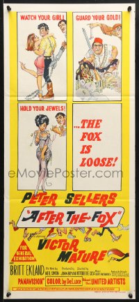 7g665 AFTER THE FOX Aust daybill 1966 De Sica's Caccia alla Volpe, Peter Sellers, Frazetta art!