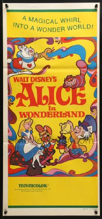 7g667 ALICE IN WONDERLAND Aust daybill R1974 Walt Disney Lewis Carroll classic, psychedelic art!