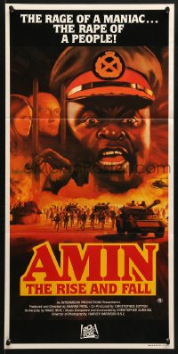 7g670 AMIN THE RISE & FALL Aust daybill 1984 Joseph Olita as maniac dictator Idi Amin, great art!