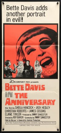 7g673 ANNIVERSARY Aust daybill 1967 Bette Davis with funky eyepatch in English horror!