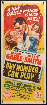 7g674 ANY NUMBER CAN PLAY Aust daybill 1950 gambler Clark Gable, Alexis Smith & Audrey Totter!