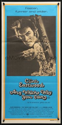 7g675 ANY WHICH WAY YOU CAN Aust daybill 1980 cool artwork of Clint Eastwood & Clyde by Bob Peak!