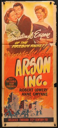 7g676 ARSON, INC. Aust daybill 1949 Robert Lowery, Anne Gwynne, city on fire!