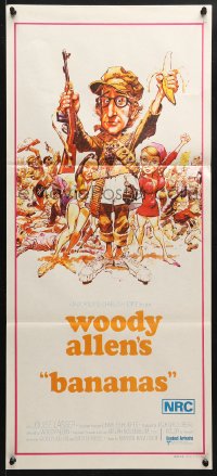 7g679 BANANAS Aust daybill 1972 great artwork of Woody Allen by E.C. Comics artist Jack Davis!