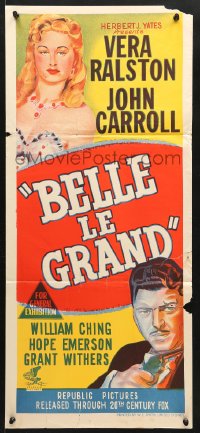 7g684 BELLE LE GRAND Aust daybill 1952 art of sexy Vera Ralston who is a lady gambler by choice!