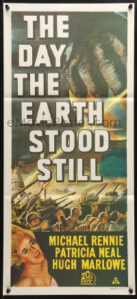7g742 DAY THE EARTH STOOD STILL Aust daybill R1970s Robert Wise, art of giant hand & Patricia Neal!