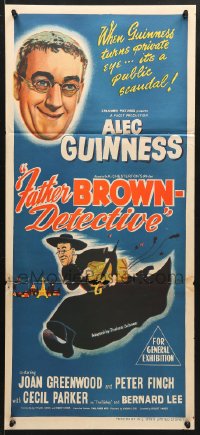 7g747 DETECTIVE Aust daybill 1954 wacky completely different artwork of Guinness as Father Brown!