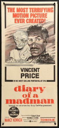 7g750 DIARY OF A MADMAN Aust daybill 1963 Vincent Price in his most chilling portrayal of evil!