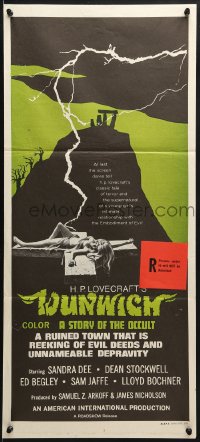 7g755 DUNWICH HORROR Aust daybill 1970 AIP, art of multi-headed monster attacking woman by Reynold Brown!