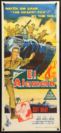 7g758 EL ALAMEIN Aust daybill 1953 Scott Brady, Edward Ashley & troops in WWII, cool tank art!