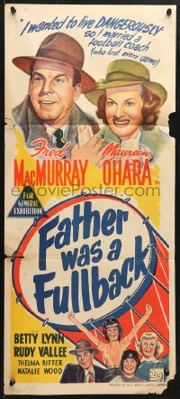 7g771 FATHER WAS A FULLBACK Aust daybill 1950 art of Fred MacMurray & pretty Maureen O'Hara, football!