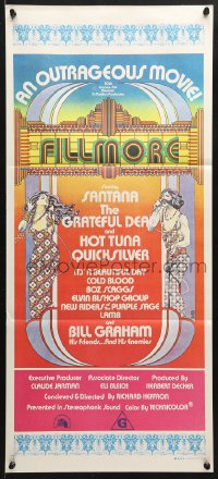 7g772 FILLMORE Aust daybill 1972 Grateful Dead, Santana, rock & roll concert, cool Byrd art!