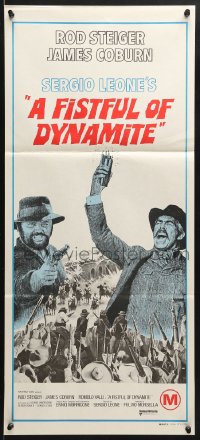 7g774 FISTFUL OF DYNAMITE Aust daybill 1973 Sergio Leone, art of Rod Steiger & Coburn!