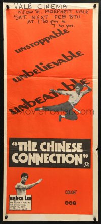 7g775 FISTS OF FURY Aust daybill 1973 Bruce Lee, Big Boss, great different kung fu image!