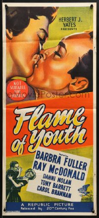 7g777 FLAME OF YOUTH Aust daybill 1949 Barbra Fuller, Ray McDonald, delinquent youths necking!