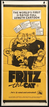 7g782 FRITZ THE CAT Aust daybill 1972 Ralph Bakshi sex cartoon, he's x-rated and animated!