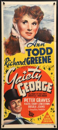 7g785 GAIETY GEORGE Aust daybill 1946 different artwork of sexiest Ann Todd, Richard Greene!