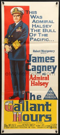7g786 GALLANT HOURS Aust daybill 1960 different art of James Cagney as Admiral Bull Halsey!