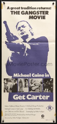 7g788 GET CARTER Aust daybill 1972 image of Michael Caine w/ shotgun & sniper with rifle!