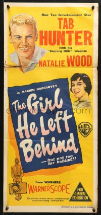 7g790 GIRL HE LEFT BEHIND Aust daybill 1956 military soldier Tab Hunter, pretty Natalie Wood!