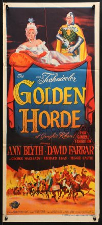 7g793 GOLDEN HORDE Aust daybill 1952 art of David Farrar & pretty Ann Blyth!