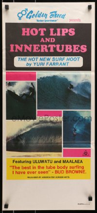 7g813 HOT LIPS & INNERTUBES Aust daybill 1970s Yuri Farrant, surfing documentary!