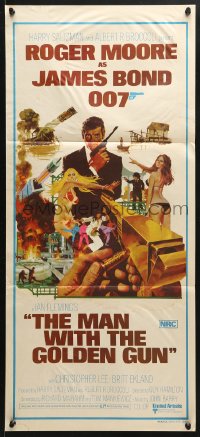 7g861 MAN WITH THE GOLDEN GUN Aust daybill 1974 art of Roger Moore as James Bond by McGinnis!