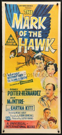 7g862 MARK OF THE HAWK Aust daybill 1958 Sidney Poitier & Eartha Kitt against voodoo fury in Africa!